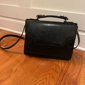 NEW NWT Vintage Bellerose Elegant Black Leather Handbag Top Handle purse
